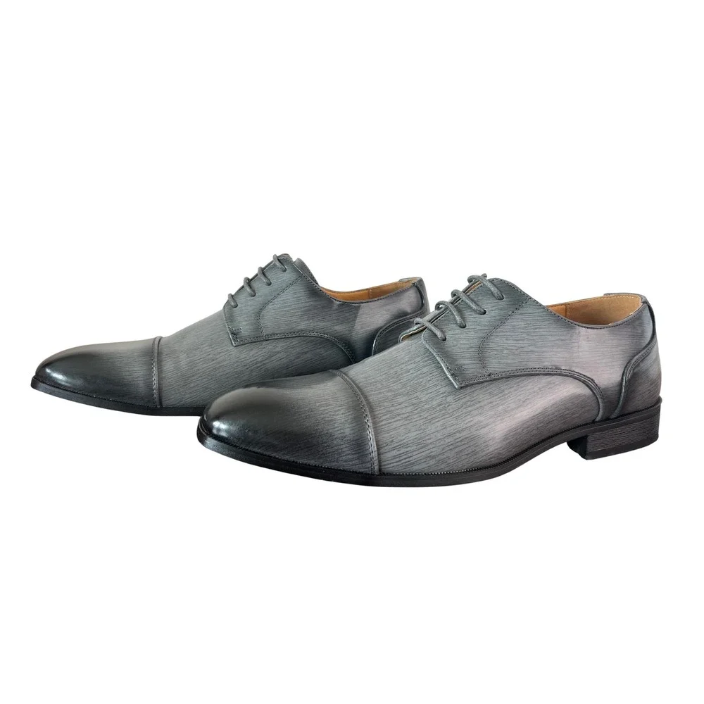 Antonio Cerrelli Mens Gray Ombre Wood Grain Cap Toe Derby Shoes 6782 Size‎ 10